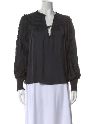Pre-owned Ulla Johnson Tie Neck Long Sleeve Blouse In Black