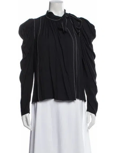 Pre-owned Ulla Johnson Tie Neck Long Sleeve Blouse In Black
