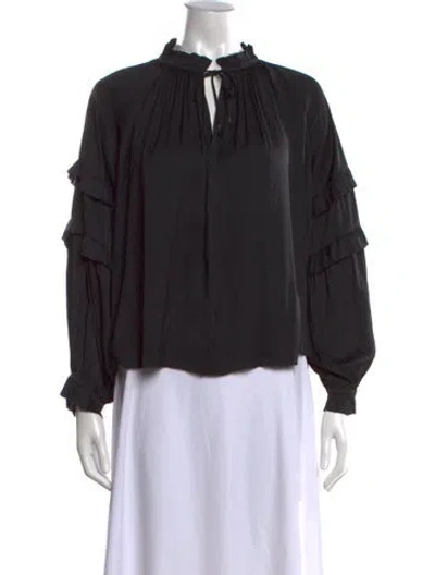 Pre-owned Ulla Johnson Tie Neck Long Sleeve Blouse In Black
