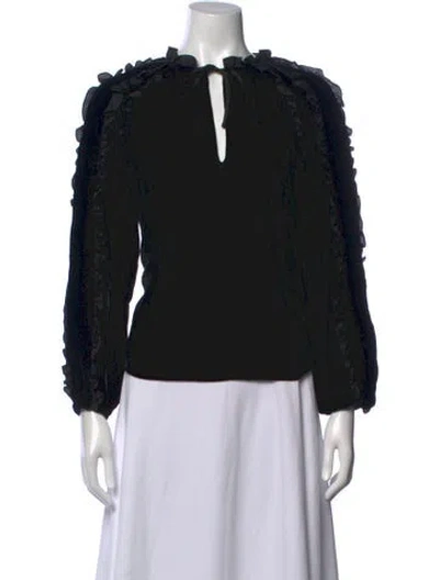 Pre-owned Ulla Johnson Tie Neck Long Sleeve Blouse In Black