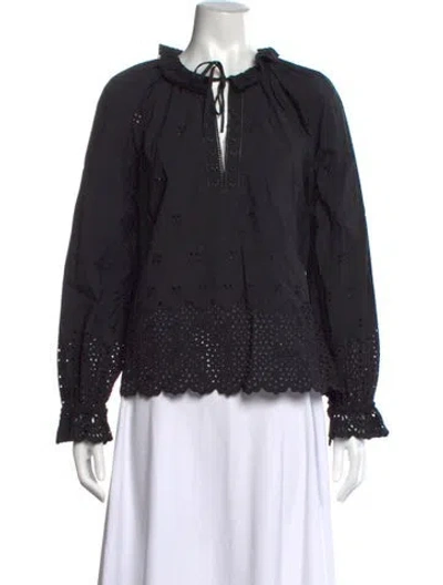 Pre-owned Ulla Johnson Tie Neck Long Sleeve Blouse In Black