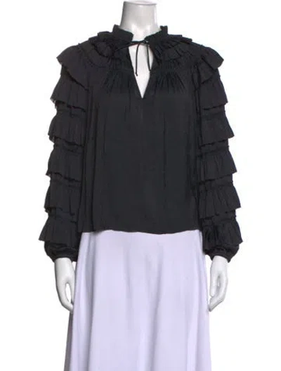 Pre-owned Ulla Johnson Tie Neck Long Sleeve Blouse In Black