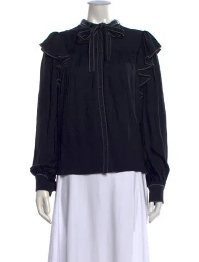 Pre-owned Ulla Johnson Tie Neck Long Sleeve Blouse In Black