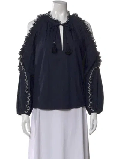 Pre-owned Ulla Johnson Tie Neck Long Sleeve Blouse In Blue