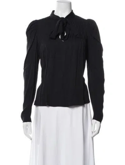 Pre-owned Ulla Johnson Tie Neck Long Sleeve Blouse In Blue