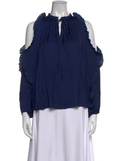 Pre-owned Ulla Johnson Tie Neck Long Sleeve Blouse In Blue