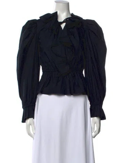 Pre-owned Ulla Johnson Tie Neck Long Sleeve Blouse In Blue