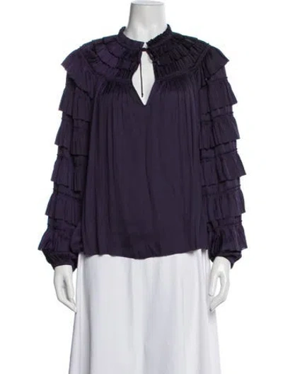 Pre-owned Ulla Johnson Tie Neck Long Sleeve Blouse In Blue