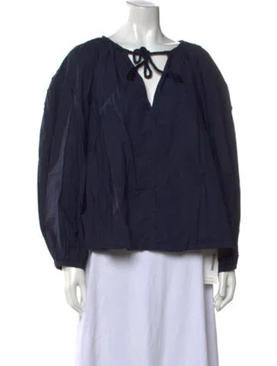 Pre-owned Ulla Johnson Tie Neck Long Sleeve Blouse In Blue