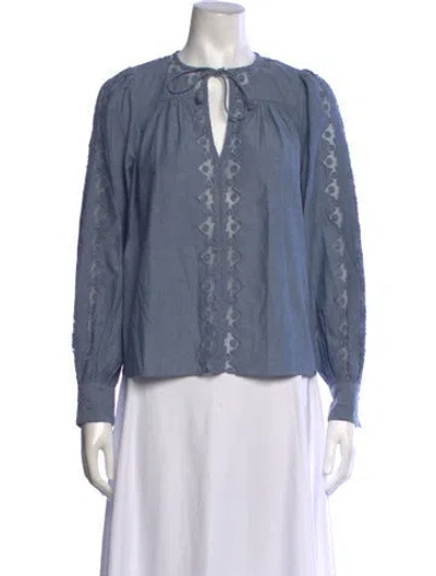 Pre-owned Ulla Johnson Tie Neck Long Sleeve Blouse In Blue