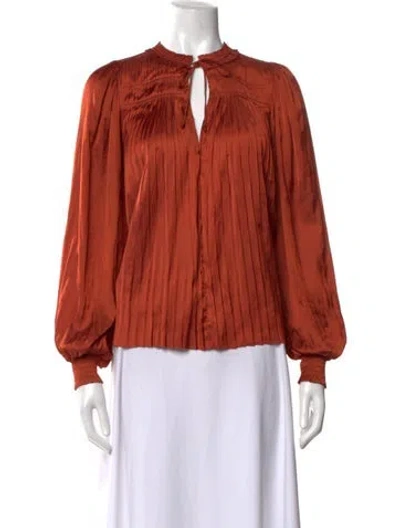 Pre-owned Ulla Johnson Tie Neck Long Sleeve Blouse In Brown