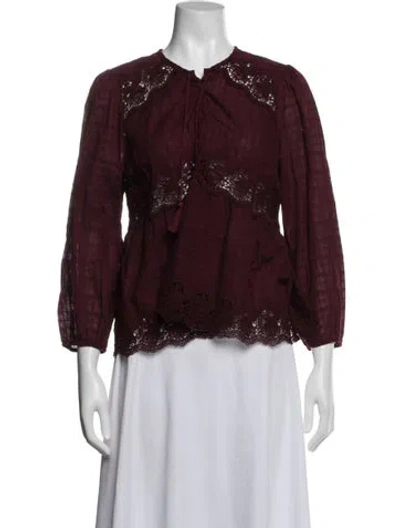 Pre-owned Ulla Johnson Tie Neck Long Sleeve Blouse In Burgundy
