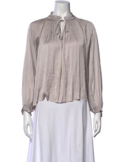 Pre-owned Ulla Johnson Tie Neck Long Sleeve Blouse In Gray