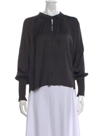 Pre-owned Ulla Johnson Tie Neck Long Sleeve Blouse In Gray