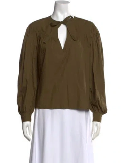 Pre-owned Ulla Johnson Tie Neck Long Sleeve Blouse In Green