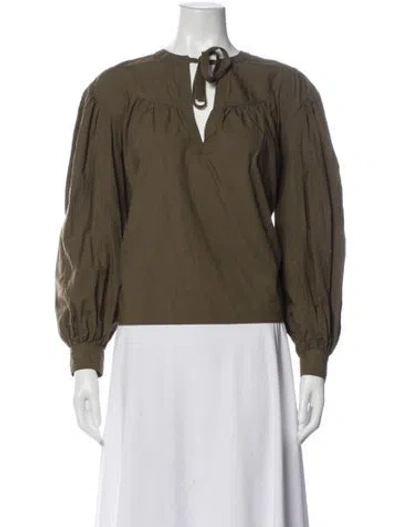 Pre-owned Ulla Johnson Tie Neck Long Sleeve Blouse In Green