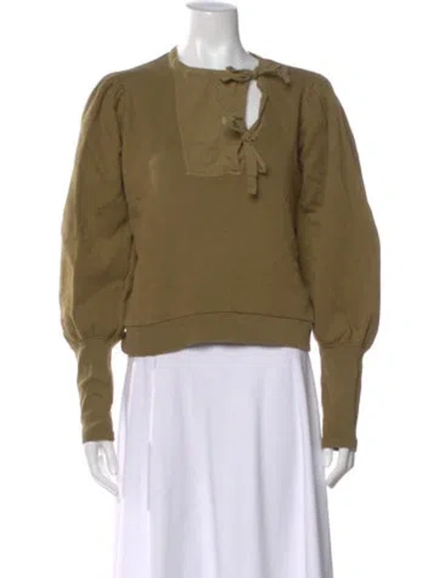 Pre-owned Ulla Johnson Tie Neck Long Sleeve Blouse In Green