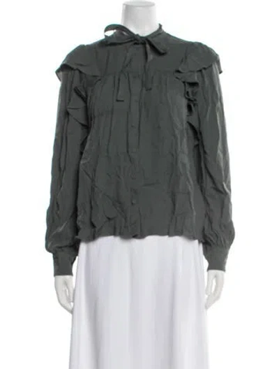 Pre-owned Ulla Johnson Tie Neck Long Sleeve Blouse In Green