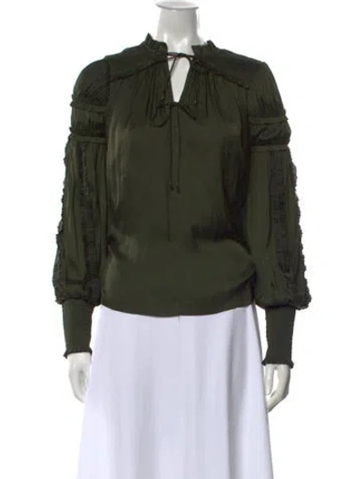 Pre-owned Ulla Johnson Tie Neck Long Sleeve Blouse In Green