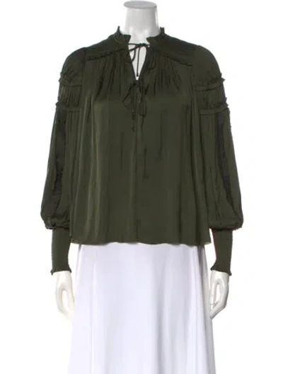 Pre-owned Ulla Johnson Tie Neck Long Sleeve Blouse In Green