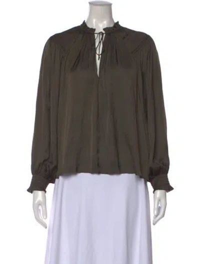 Pre-owned Ulla Johnson Tie Neck Long Sleeve Blouse In Green