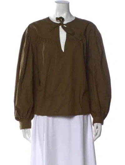 Pre-owned Ulla Johnson Tie Neck Long Sleeve Blouse In Green