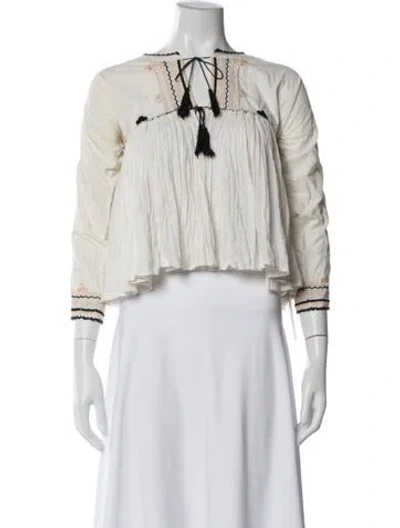 Pre-owned Ulla Johnson Tie Neck Long Sleeve Blouse In Neutral