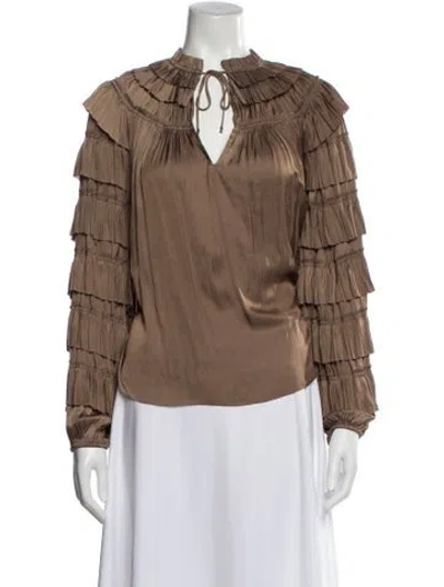 Pre-owned Ulla Johnson Tie Neck Long Sleeve Blouse In Neutral
