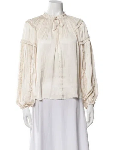Pre-owned Ulla Johnson Tie Neck Long Sleeve Blouse In Neutral
