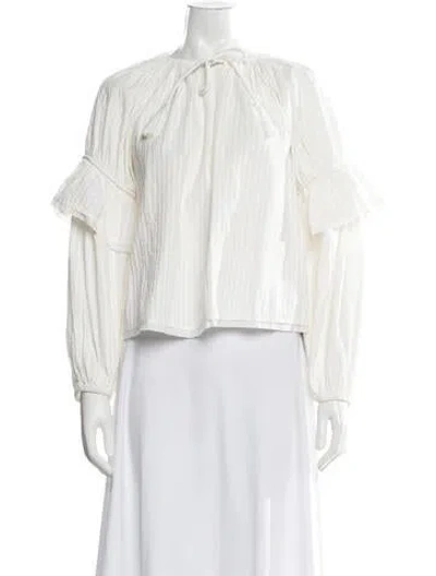 Pre-owned Ulla Johnson Tie Neck Long Sleeve Blouse In Neutral