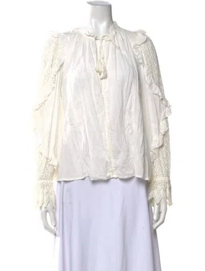 Pre-owned Ulla Johnson Tie Neck Long Sleeve Blouse In Neutrals