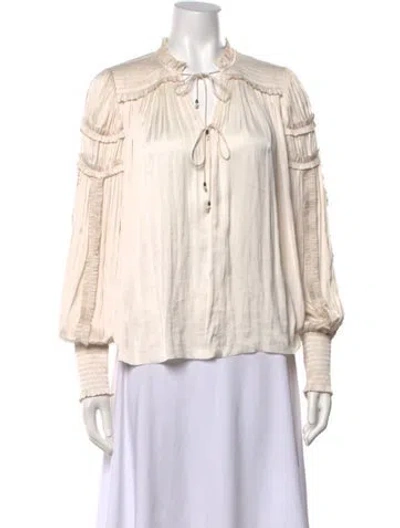 Pre-owned Ulla Johnson Tie Neck Long Sleeve Blouse In Neutrals