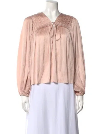 Pre-owned Ulla Johnson Tie Neck Long Sleeve Blouse In Pink