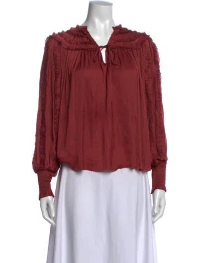 Pre-owned Ulla Johnson Tie Neck Long Sleeve Blouse In Pink