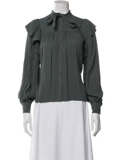 Pre-owned Ulla Johnson Tie Neck Long Sleeve Blouse W/ Tags In Green