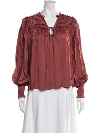 Pre-owned Ulla Johnson Tie Neck Long Sleeve Blouse W/ Tags In Red