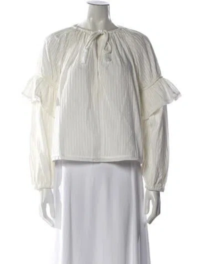 Pre-owned Ulla Johnson Tie Neck Long Sleeve Blouse In White
