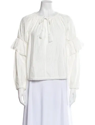 Pre-owned Ulla Johnson Tie Neck Long Sleeve Blouse In White