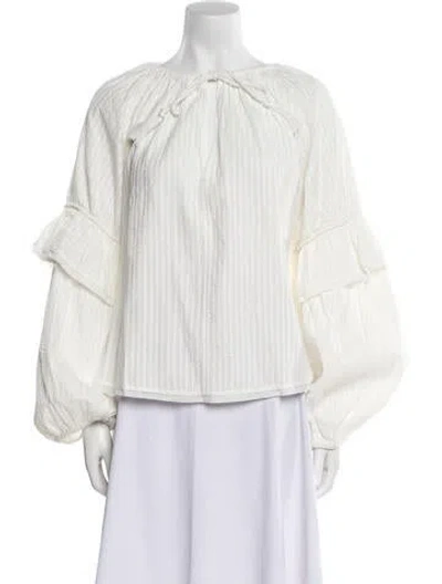 Pre-owned Ulla Johnson Tie Neck Long Sleeve Blouse In White