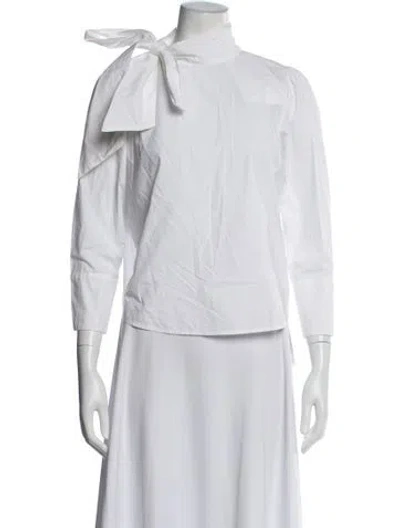 Pre-owned Ulla Johnson Tie Neck Long Sleeve Blouse In White
