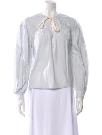 Pre-owned Ulla Johnson Tie Neck Long Sleeve Blouse In White