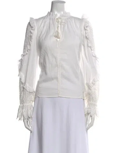 Pre-owned Ulla Johnson Tie Neck Long Sleeve Blouse In White