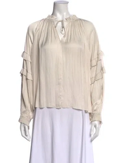 Pre-owned Ulla Johnson Tie Neck Long Sleeve Blouse In White