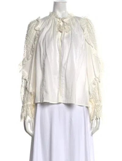Pre-owned Ulla Johnson Tie Neck Long Sleeve Blouse In White