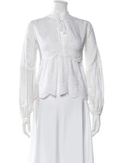 Pre-owned Ulla Johnson Tie Neck Long Sleeve Blouse In White