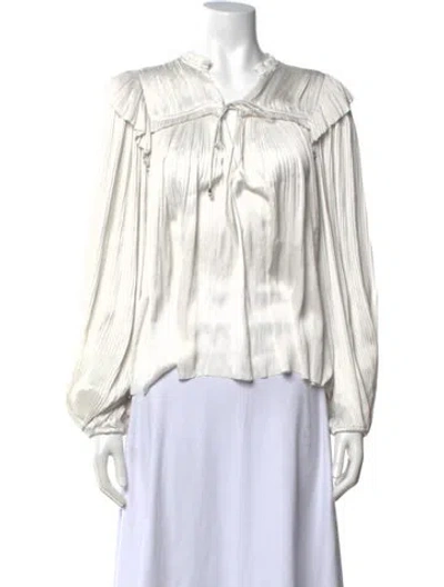 Pre-owned Ulla Johnson Tie Neck Long Sleeve Blouse In White