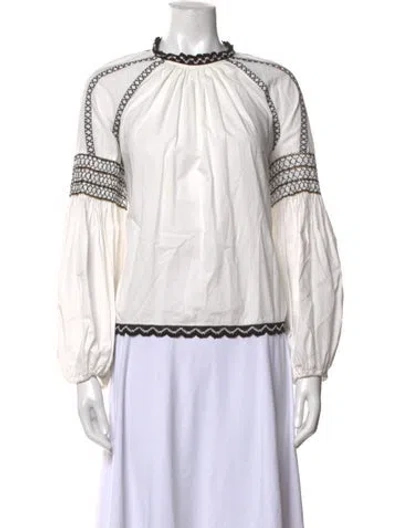 Pre-owned Ulla Johnson Tie Neck Long Sleeve Blouse In White