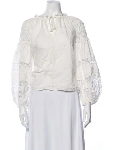 Pre-owned Ulla Johnson Tie Neck Long Sleeve Blouse In White