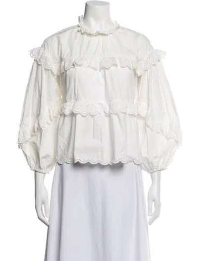 Pre-owned Ulla Johnson Tie Neck Long Sleeve Blouse In White