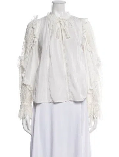 Pre-owned Ulla Johnson Tie Neck Long Sleeve Blouse In White